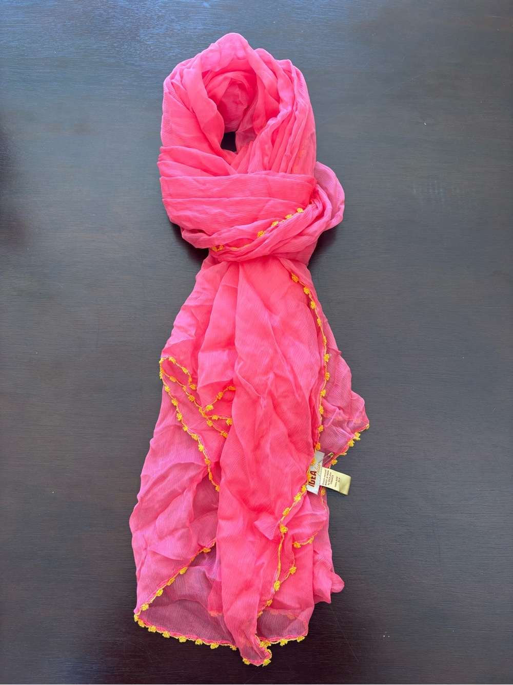 Silk Bright Pink Scarf with Yellow Trim